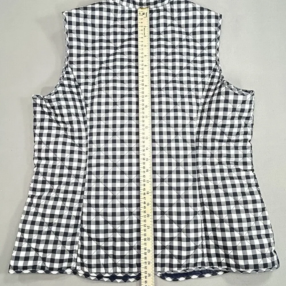 Talbots Vest Women’s L Black White Gingham Plaid Quilted Puffer Western Preppy - Picture 5 of 12